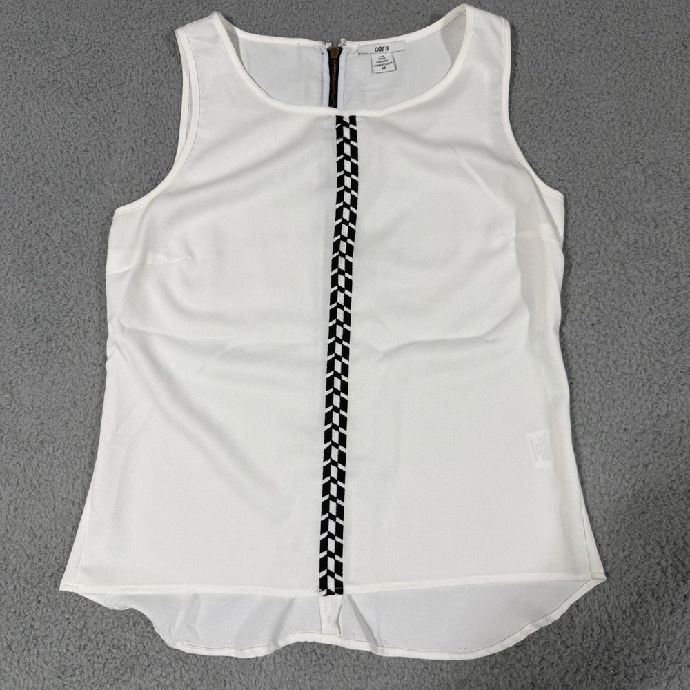 Bar III - Tank Top White Black Detailing Scoop Zipper Back Polyester Size Medium